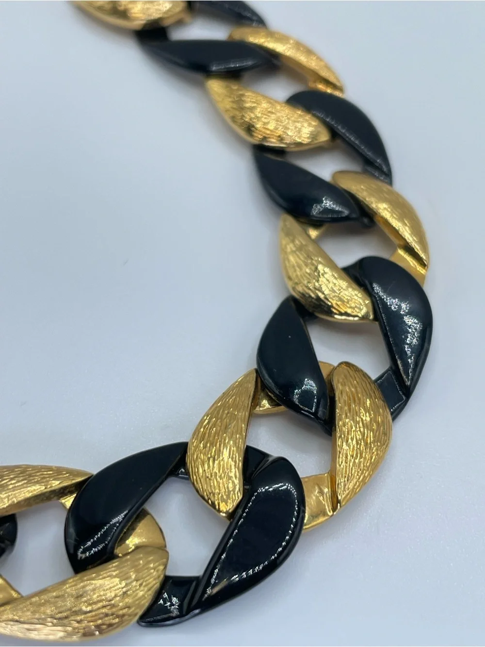 Vintage Napier Black Acrylic Gold Tone Chunky Link Bracelet Statement